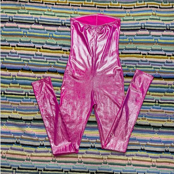 80s Pink Metallic Disco Strapless Jumpsuit - Picture 6 of 6